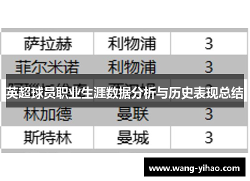 英超球员职业生涯数据分析与历史表现总结