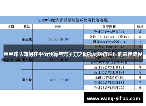 意甲球队如何在平衡预算与竞争力之间找到经济管理的最佳路径